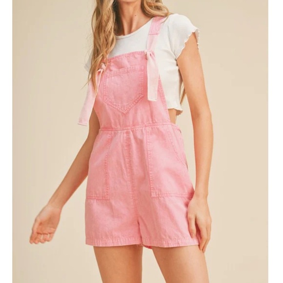 &merci En Merci Bubble Gum Pink Washed Shortalls 100% Cotton Side Zipper Size M - Picture 3 of 13